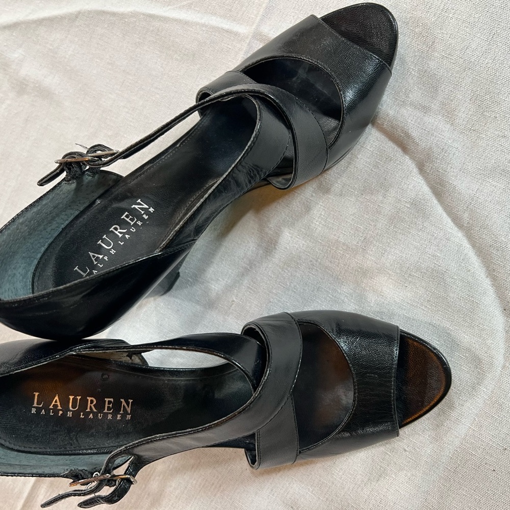 Lauren Ralph Lauren Black Open-Toe Ankle-Strap Heels Ky Derby